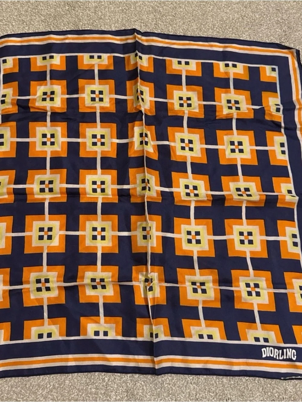 DIORLING *RARE* Vintage Geometric Silk Scarf - Navy, Orange, Cream